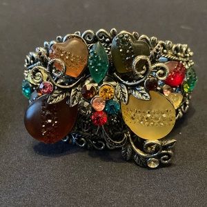 Pretty, colorful silver-tone hinged statement bracelet